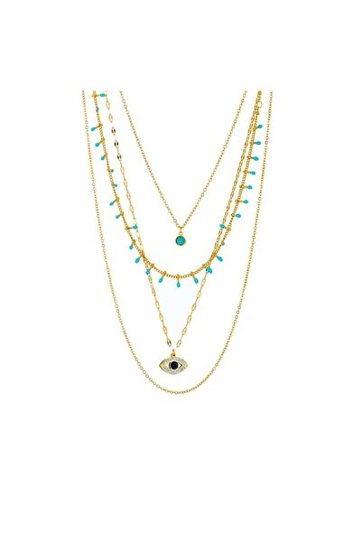 Pursehuit Χρυσόχρωμο κολιέ, σε 4 στρώσεις, από ανοξείδωτο ατσάλι, με χάντρες ...