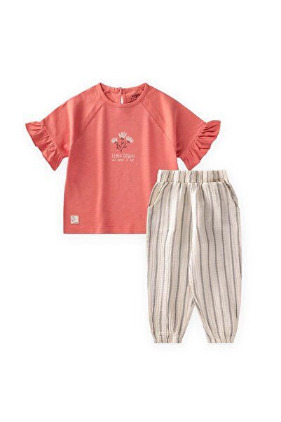 Cigit Slow Down Σετ παντελονιών με ρίγες από μουσελίνα με στάμπα λουλουδιών, ...