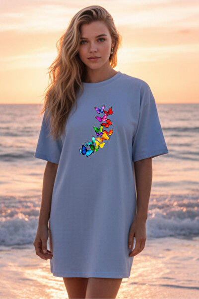 Pink Sky Γυναικείο μπλουζάκι με κοντό μανίκι και λαιμόκοψη, μεγάλο μέγεθος, ν...