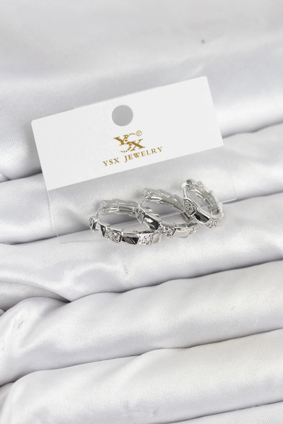 özssa Brass Silver Color Zircon Stone Hoop Snake Model Ysx Trio Earring Set