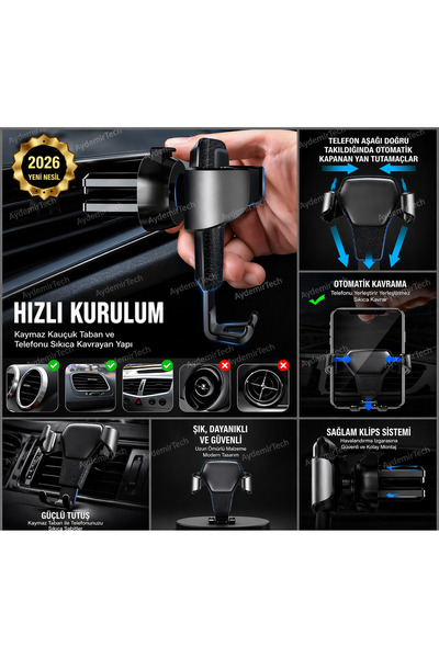 Araç İçi Telefon Tutucu Otomatik Kavrama Havalandırma Izgarası Universal