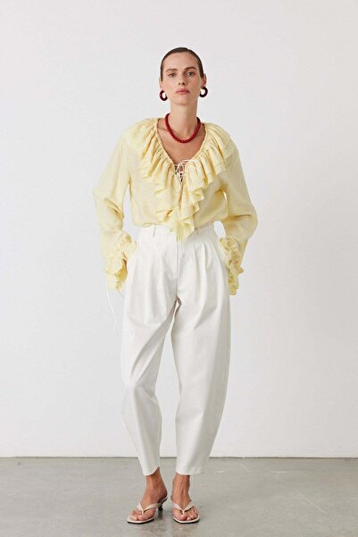 FACETTE Σκαλπετένιο Παντελόνι Μπαλόνι Λευκό