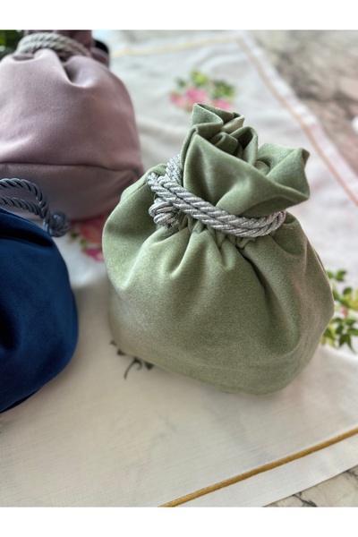 ELORA MAISON Büzgülü Kadife Çanta, Kadife Kese, Makyaj Çantası
