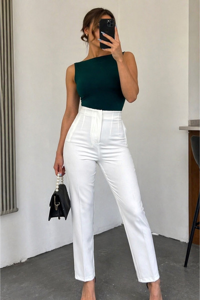 SADEL Pile Detaylı Havuç Pantolon - Beyaz