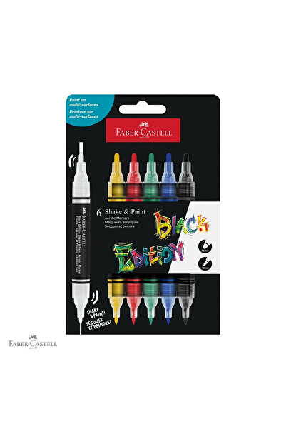 Faber Castell Set de 6 markere acrilice Faber-Castell Shake&Paint, cu vârf du...