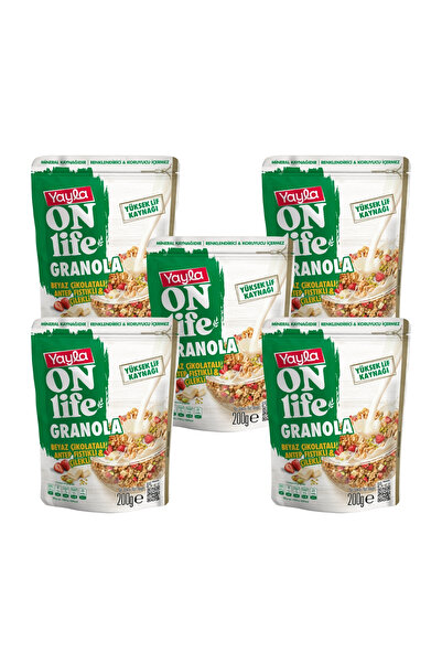 Yayla Onlife Beyaz Çikolatalı Antep Fıstıklı ve Çilekli Granola 200 g x5