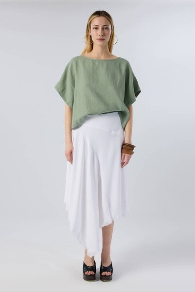 İpekçi Otantik Linen Bat Sleeve Oversize Blouse Moss Green