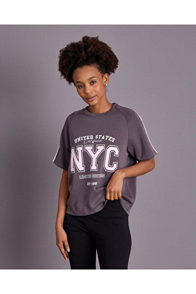 REDTAG Senior Girls Grey Printed T-shirt