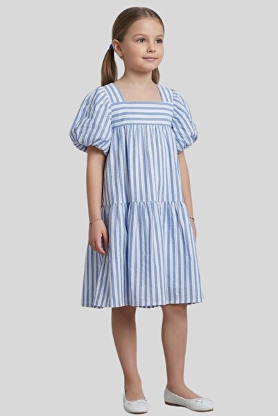 ww waka waka kids store Κοριτσίστικο φόρεμα με μπλε και λευκές ρίγες, τετράγω...