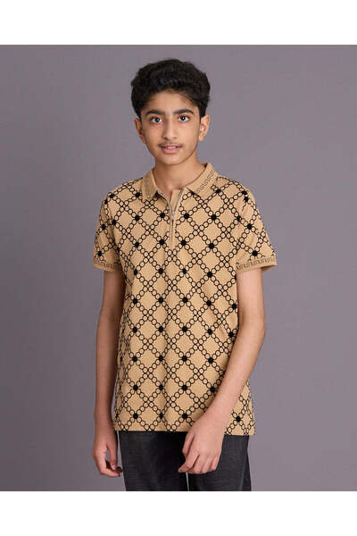 REDTAG Senior Boys Beige Printed Polo Shirt