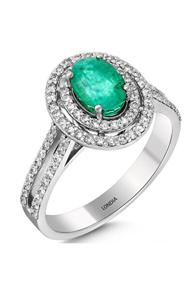 Londia Jewellery 1.70 CT. DOĞAL PIRLANTA VE ZÜMRÜT YÜZÜK, 18 AYAR ALTIN