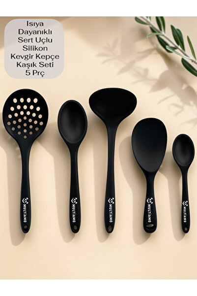 Multiamo Isıya Dayanıklı Silikon Kevgir Kepçe Seti 5Prç2 8cm/22cm/20cm Kaşık ...