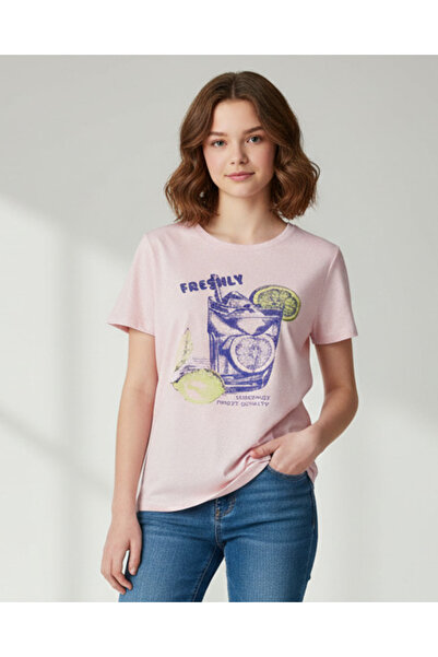 REDTAG Senior Girls Pink Placement Print Round Neck T-Shirt