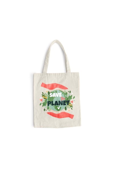 Intelli Βαμβακερή τσάντα αγορών με μακριά χερούλια, Σώστε τον Πλανήτη, 38×42 ...
