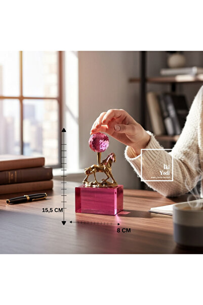 İki Yedi Konsept Pulcher Pembe Renkli İsli Eskitme Kristal Cam Kaideli Minik ...
