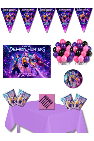 Parti Furyası KPop Demon Hunters 8 Kişilik Doğum Günü Parti Seti 35x50 cm Afi...