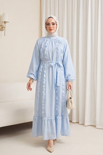 HİJABAYA Φόρεμα Cupra με βολάν μπροστά, ζώνη στη μέση, ελαστικά μανίκια και ε...