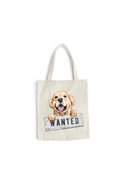 Intelli Sacosa bumbac pentru cumparaturi cu manere lungi, Wanted Dog, 38×42 c...