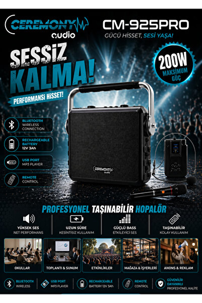 ceremony audio | CM-925PRO | 5.25 inç | 200Watt | Profesyonel Taşınabilir Bluetooth Hoparlör | Tws