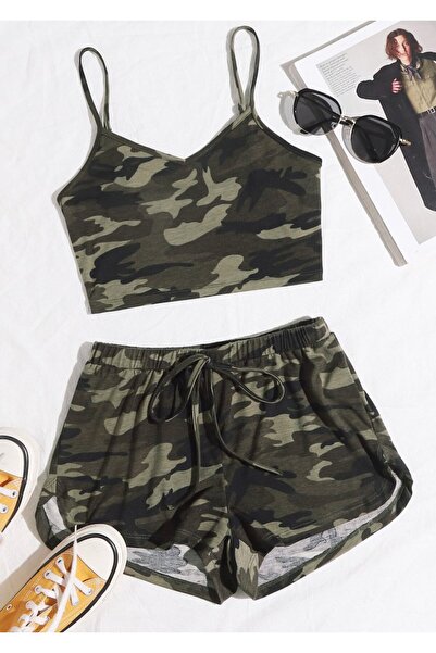 R ROCKBLACK Γυναικείο Σετ Νυχτικών με Σχέδιο Καμουφλάζ, Τοπ με Τιράντες και Σ...