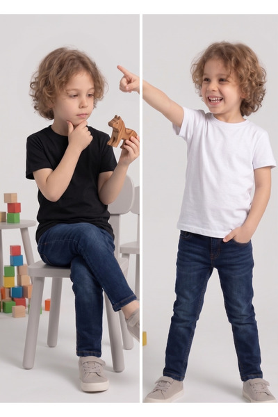 NACAR STORE Παιδικό μπλουζάκι 2 τεμαχίων σε συσκευασία Μαύρο-λευκό βαμβακερό ...