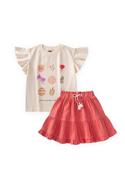 Cigit Σετ Φούστας Μουσελίνας 2-10 Ετών Εκρού