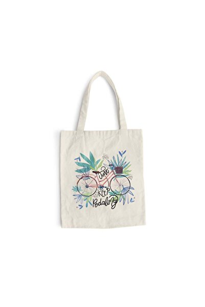 Intelli Cotton shopping bag with long handles, Just Keep Pedaling, 38×42 cm, ...