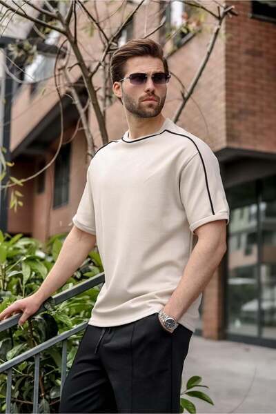 Madmext Ανδρικό μπλουζάκι με μοντέρνα κοπή και λεπτομέρεια σε ανοιχτό γκρι χρ...