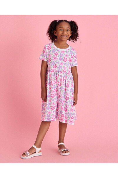 REDTAG Girls White Floral Printed Dress