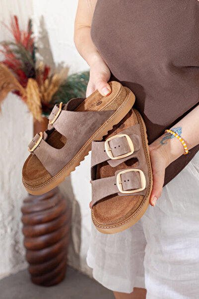 Adım Adım Παντόφλες Mammamia από γνήσιο δέρμα, εξαιρετικά άνετες, με διπλή πόρπη