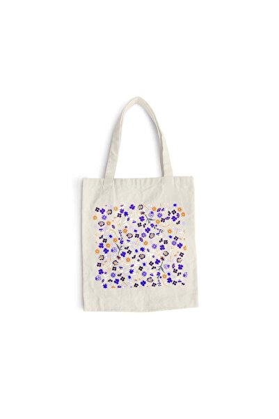 Intelli Sacosa bumbac pentru cumparaturi cu manere lungi, Blue Flowers, 38×42...