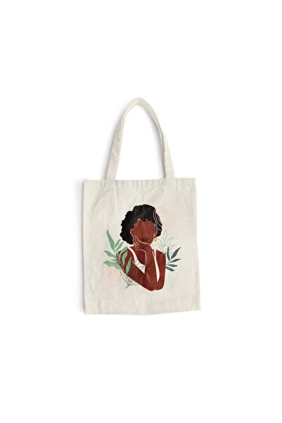 Intelli Cotton shopping bag with long handles, Hand drawn Woman, 38×42 cm, VA17
