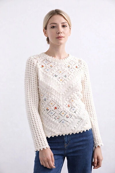 TATULA Openwork Detailed Embossed Patterned Embroidered Knitwear Sweater