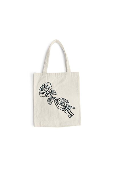 Intelli Sacosa bumbac pentru cumparaturi cu manere lungi, Skeleton Rose, 38×4...