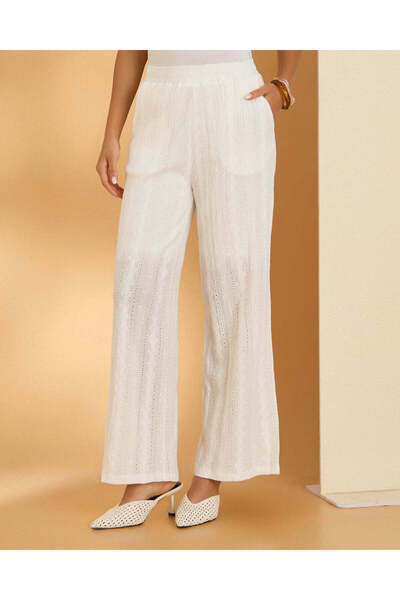 REDTAG Women Ivory Textured Relaxed Pants