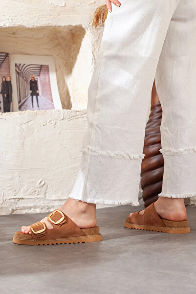 Adım Adım Παντόφλες Mammamia από γνήσιο δέρμα, εξαιρετικά άνετες, με διπλή πόρπη