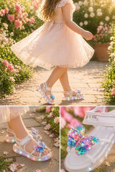 MUGGO Pi̇ckles Sequined Butterfly Detailed Velcro Transparent Girls' Sandals