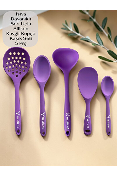 Multiamo Isıya Dayanıklı Silikon Kevgir Kepçe Seti 5Prç2 8cm/22cm/20cm Kaşık ...