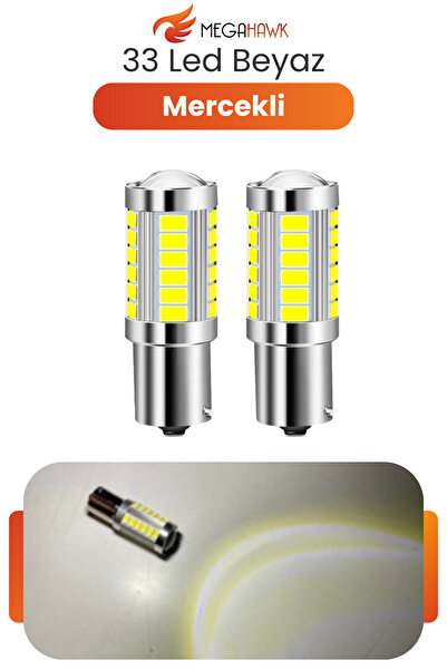 MEGAHAWK 1156 P21W 33 LED Ampul Beyaz 12V Canbus Geri Vites Stop Sinyal Tek D...