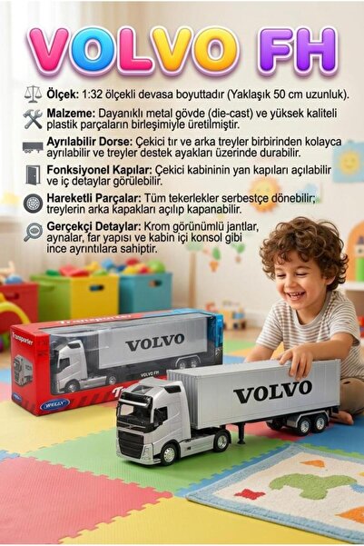 Tıfıl Toys Welly 1:32 Ölçekli Lisanslı Orjinal Volvo FH Dorseli Koleksiyonluk...