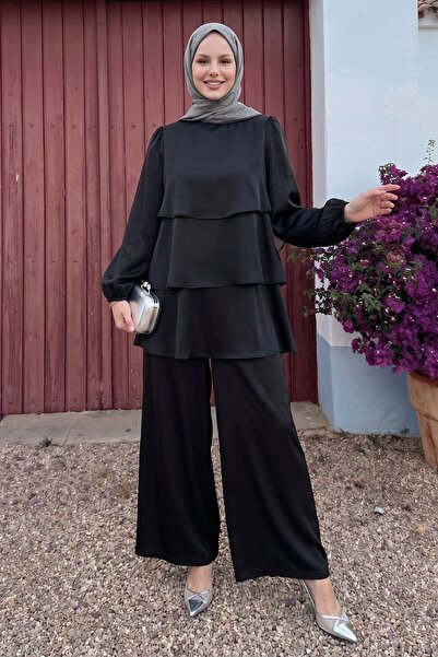 InStyle Σετ Σατέν Μαύρο Κρεπ με Πολλαπλές Στρώσεις