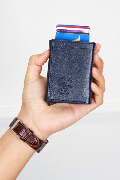 Eliza Women's Mechanized Card Holder and Wallet - Navy Blue