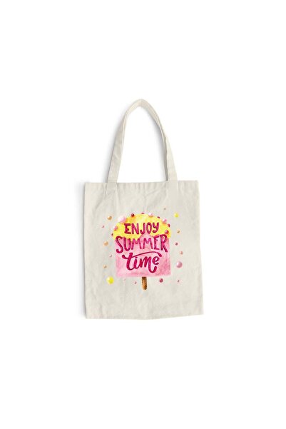 Intelli Sacosa bumbac pentru cumparaturi cu manere lungi, Enjoy Summer, 38×42...