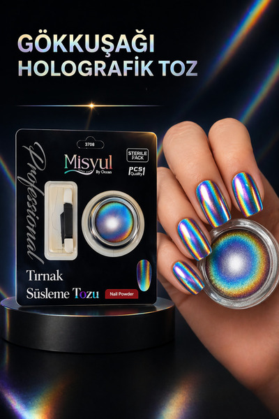 Misyul Gökkuşağı Holografik Toz Rainbow Chrome Effect 7 Renk Yansımalı Nail A...