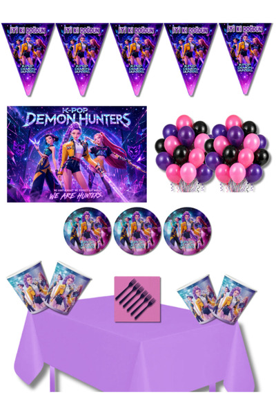 Parti Furyası KPop Demon Hunters 24 Kişilik Doğum Günü Parti Seti 35x50 cm Af...