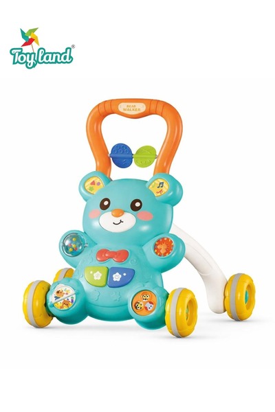 TOY LAND مشاية أطفال على شكل دب مع موسيقى وأضواء، مشاية نشاط تفاعلية بسرعة قا...