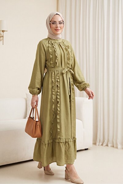 Modamorfo Φόρεμα Cupra με βολάν μπροστά, ζώνη στη μέση, ελαστικά μανίκια και ...