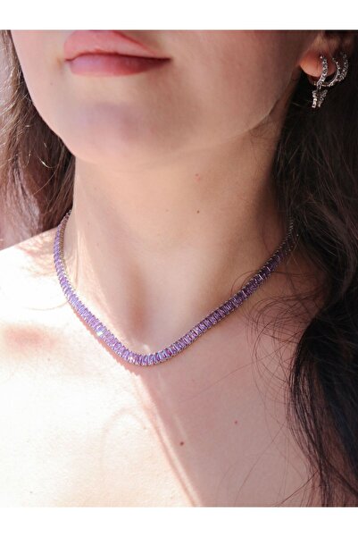 Reorah Collection Mor Baget Taşlı Choker-Gümüş Kaplama