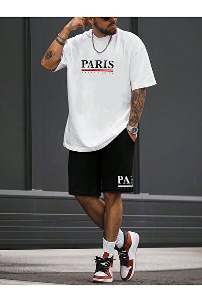 EFFRENATU Oversize Black Shorts and T-Shirt Set - Cotton Relaxed Fit