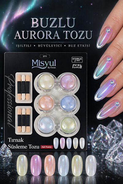 Misyul Buzlu Aurora Tozu Seti, Kuzey Işıkları Efektli Kristal Nail Art Tırnak...